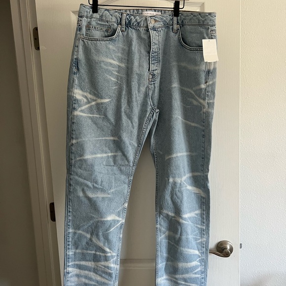 TopMan Wavy Bleach Straight Leg Jeans SZ 38X34 - Picture 2 of 5